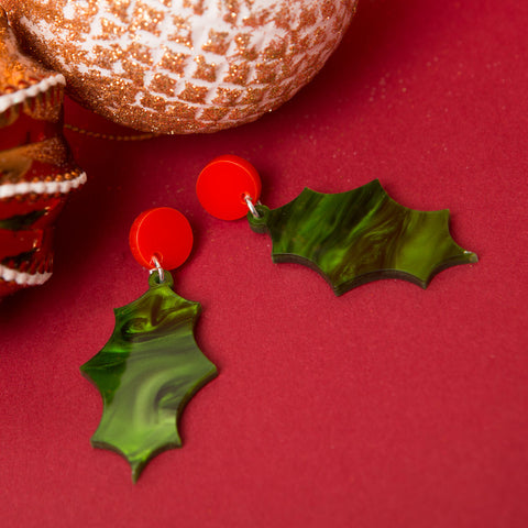 Christmas holly earrings sale