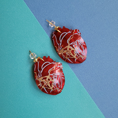 Red Kintsugi Heart Earrings