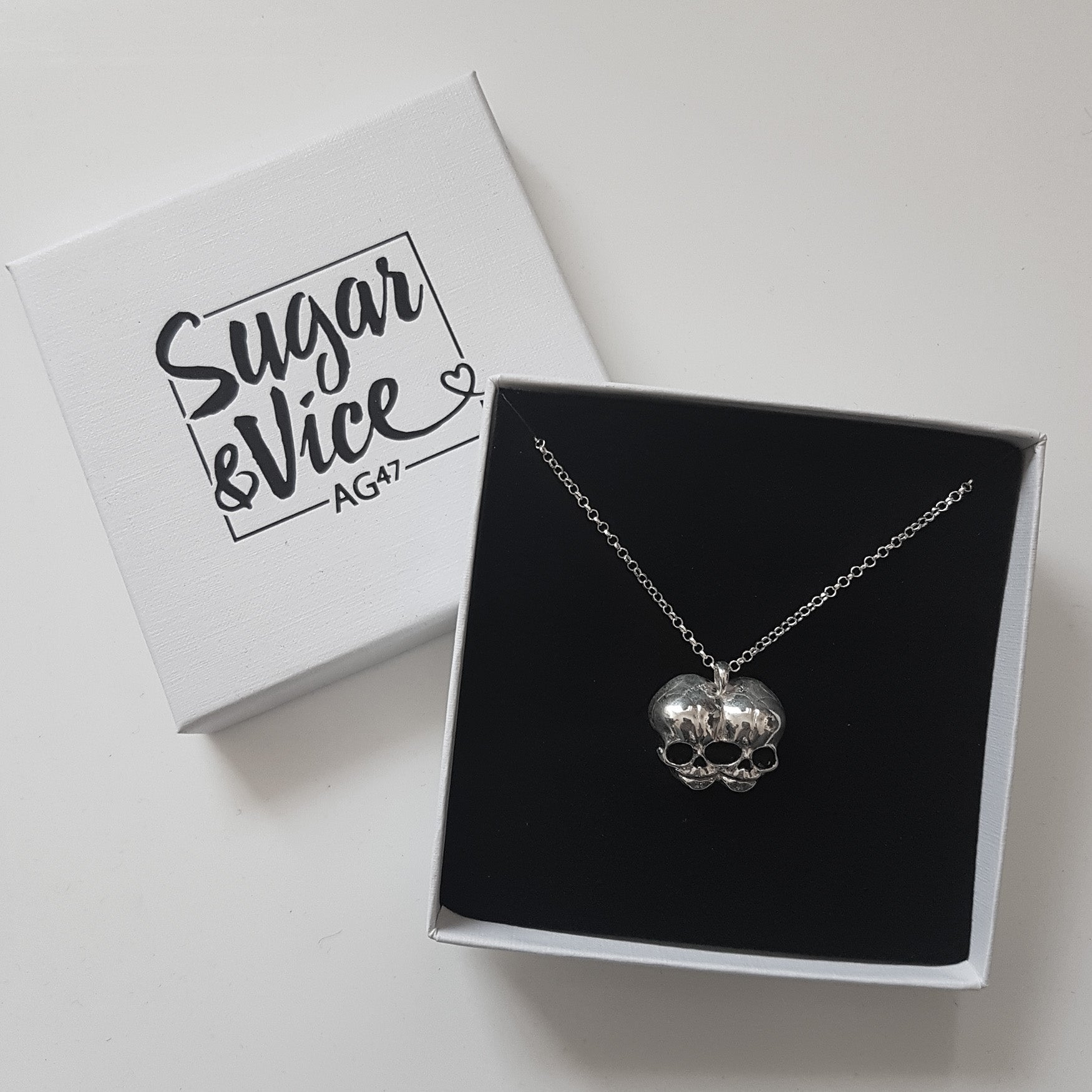 Sugar & Vice AG47 Conjoined Skull Necklace