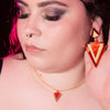 Sugar & Vice Mini Orange Triangle necklace modelled