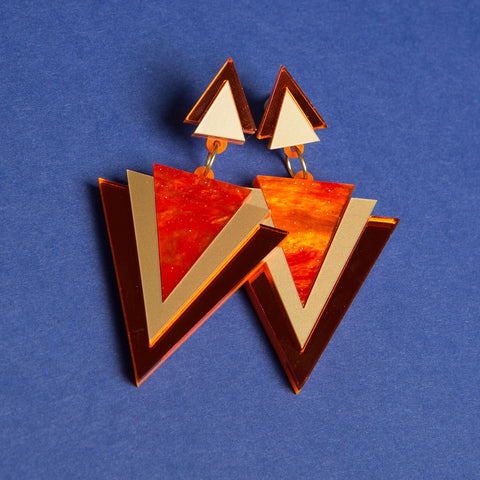 Orange Triangle Earrings