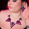 Sugar & Vice Purple Triangles Statement necklace modelled